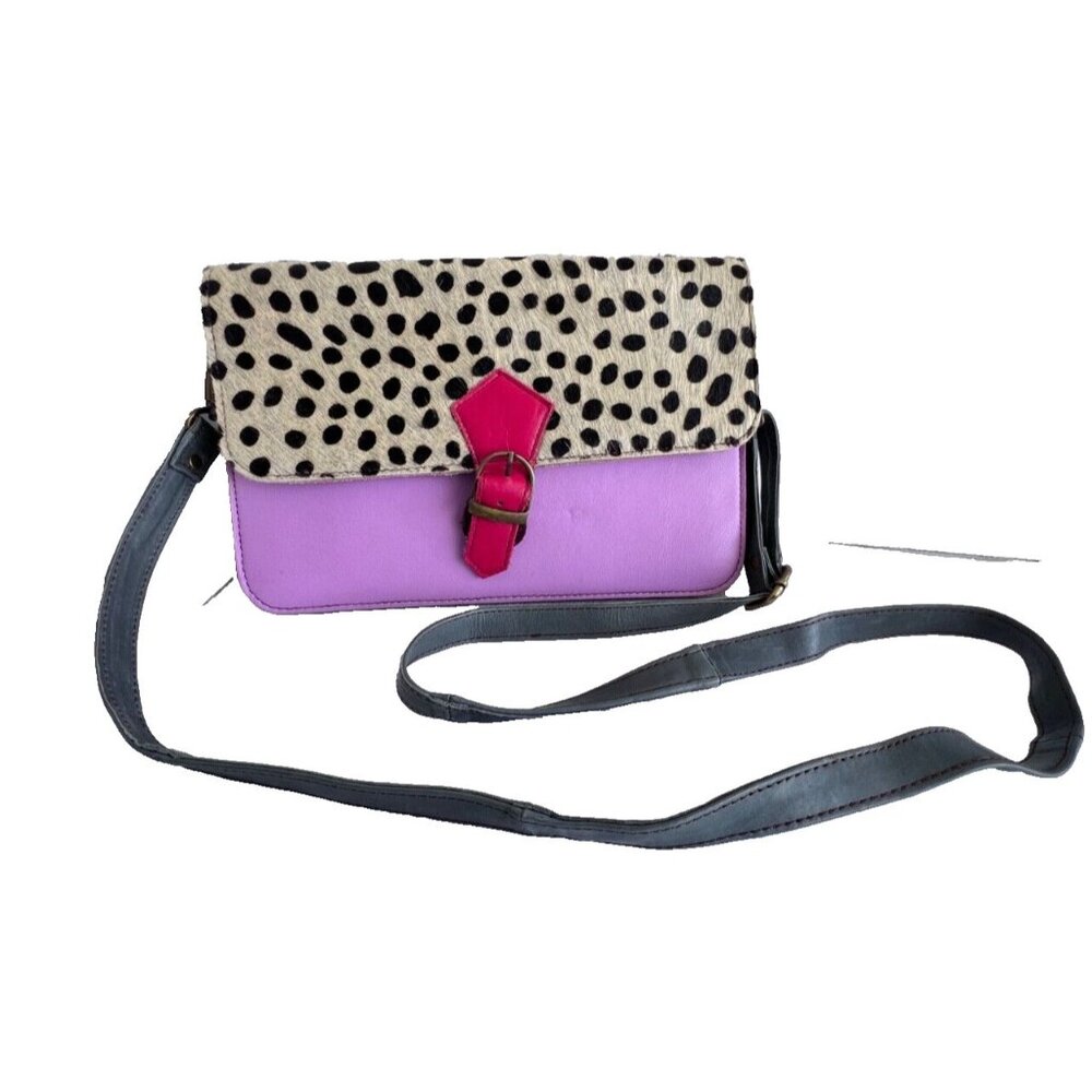 SORUKA Crossbody Recycled Leather Handbag Animal Fur Colorful Bag Pink Purple